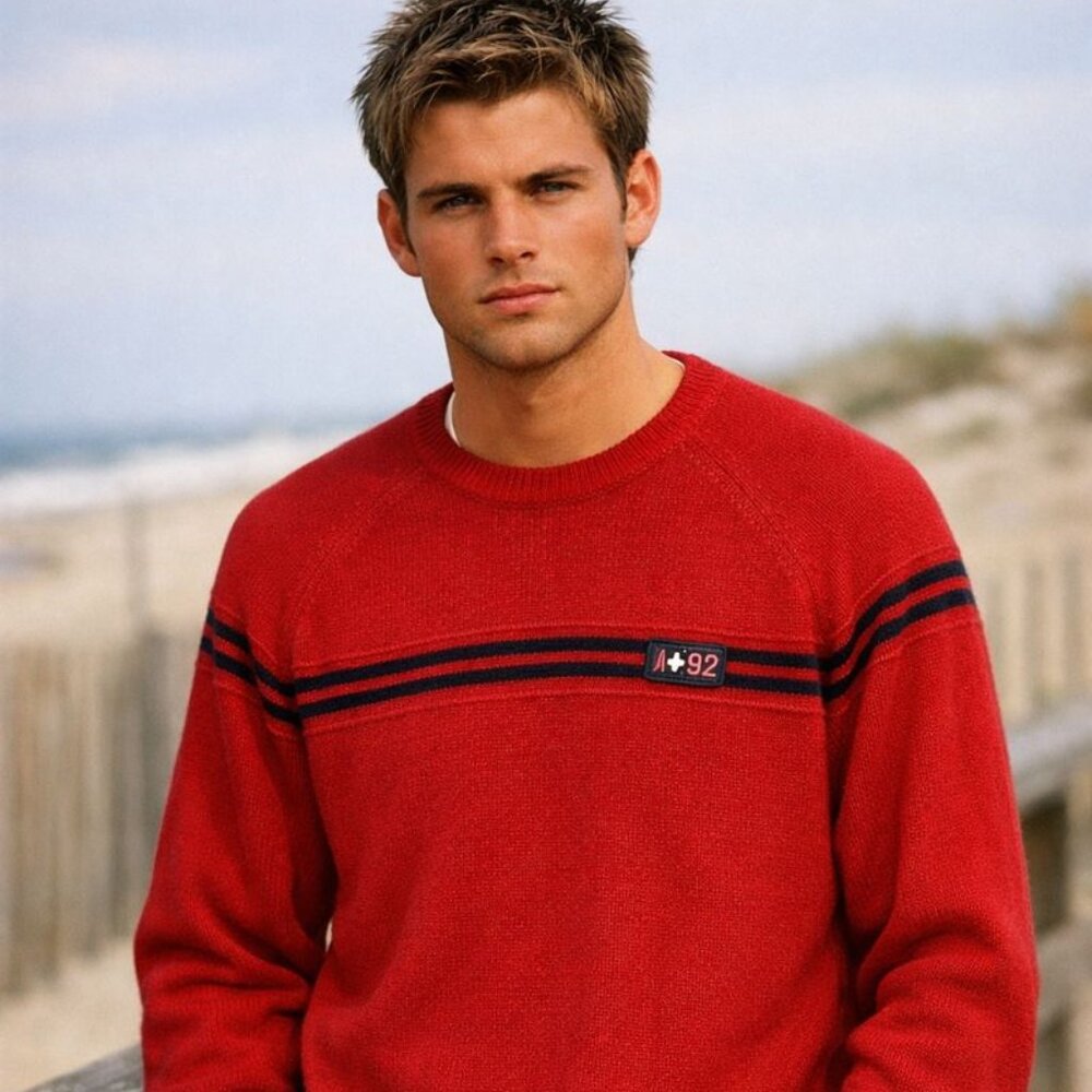 Vintage 00s Y2K Abercrombie & Fitch Crewneck‎ Sweater Men’s XL Red Stripe Muscle